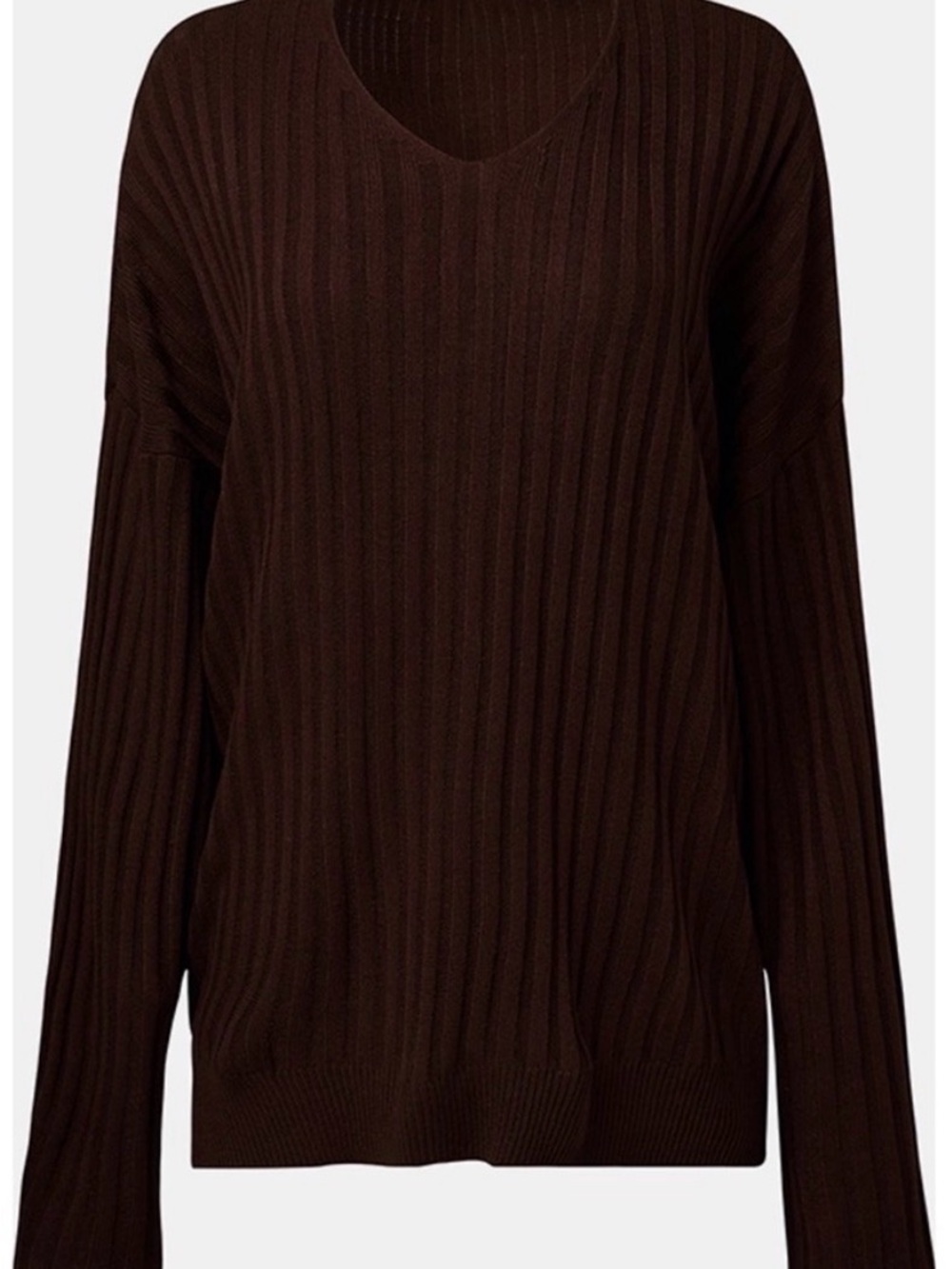 WeWoreWhat Brown Ribbed V-Neck Women's Sweater